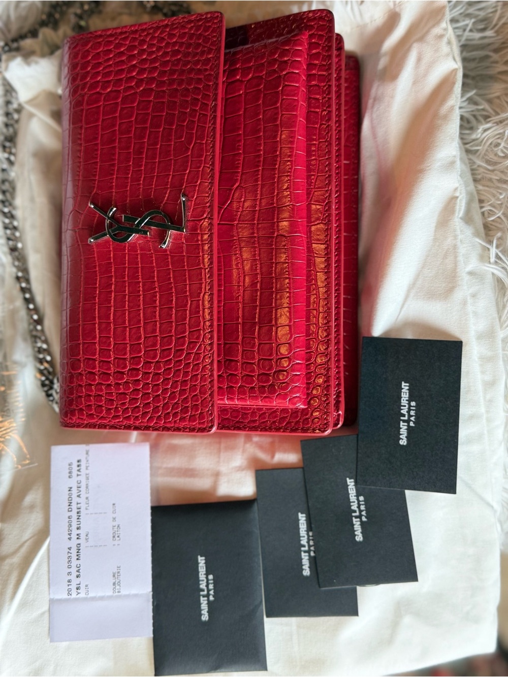Saint Laurent Red Croc-Embossed Chain Crossbody Bag